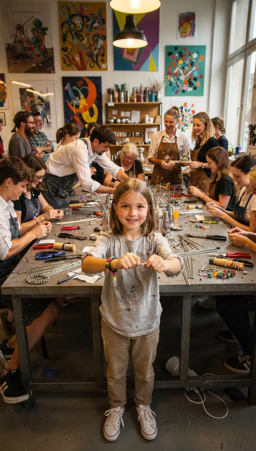 Eine Gruppe von Lernenden, die in einem Online-Kurs zur Schmuckgestaltung aktiv an ihren Projekten arbeitet.