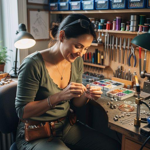 Ein fertiges, elegantes Armband aus Silber und bunten Steinen.
