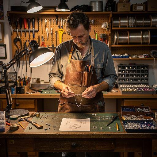 Ein Blick auf den Arbeitsplatz eines Kunsthandwerkers mit Materialien.